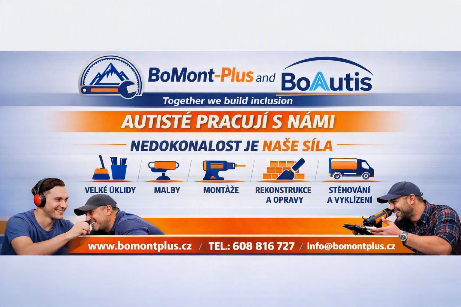 alt="BoMont‑Plus & BoAutis – řemeslné služby a sociální podnik Ostrava"
alt="Ilustrace pomáháte druhým – podpora lidí s autismem"
